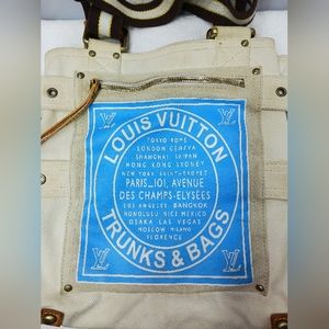 Louis Vuitton Blue Toile Globe Shopper Cabas MM Bag Cream